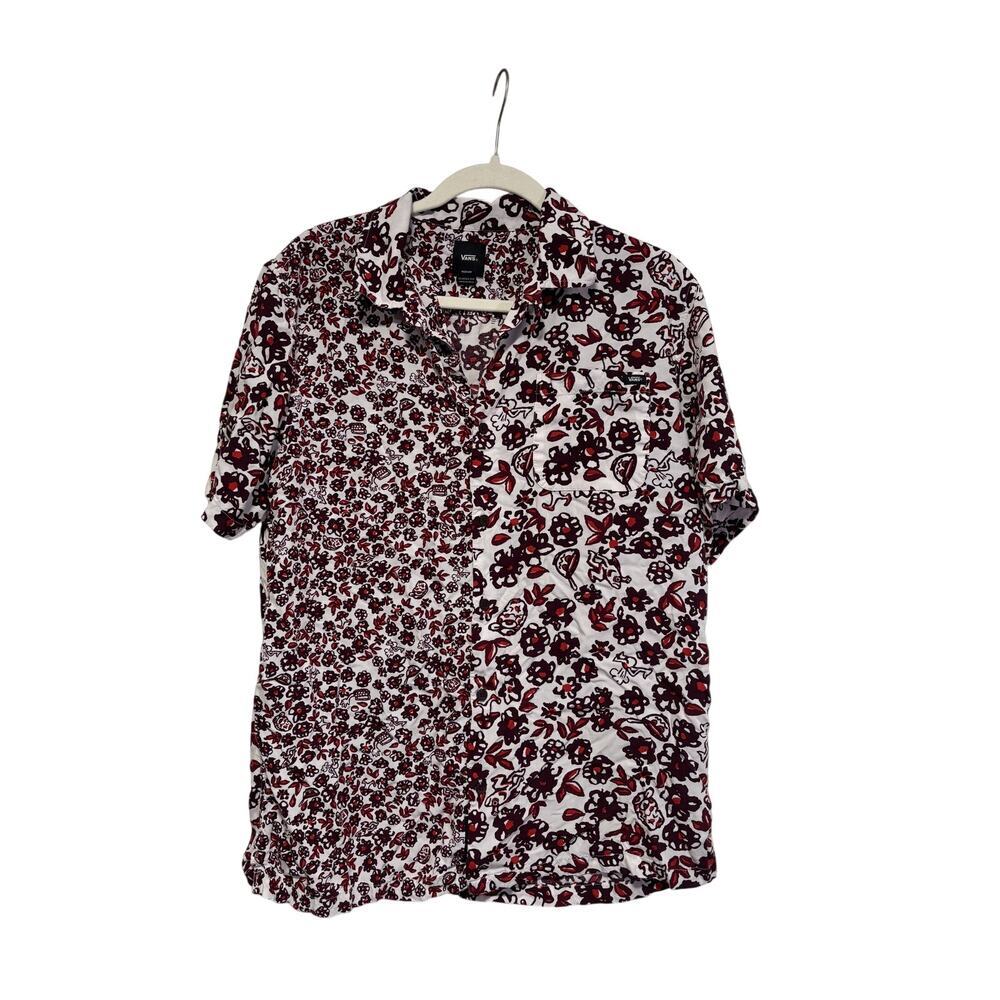 Vans Medium Floral Button Down Shirt Red White - Picture 2 of 7